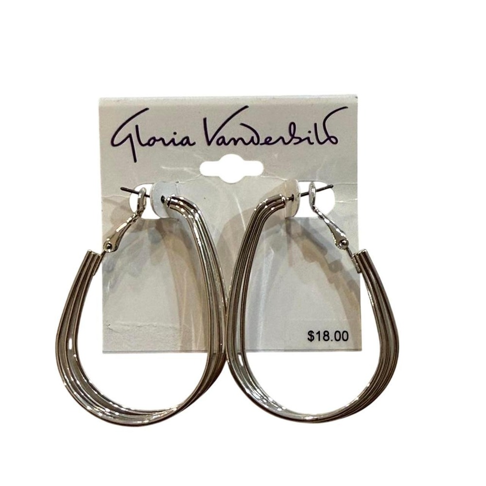 NWT‎ Gloria Vanderbilt Silver Tone Layered Teardrop Hoop Earrings